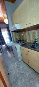 a kitchen with a stove and a sink in it at Villa Nefeli in Loutsa
