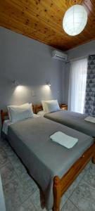 a bedroom with two beds and a window at Villa Nefeli in Loutsa