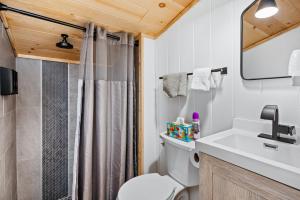 un bagno con un water e un lavandino di Lakeview King Suite-Arbutus-Boat Docks a Traverse City Altre 25 foto