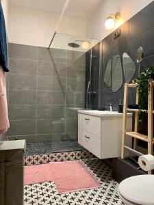 a bathroom with a shower and a sink and a toilet at Le Quatre superbe T2 Internet WiFi Coeur historique Parking 45 m2 in Béziers