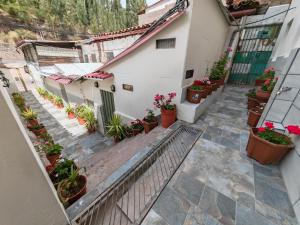 an alley with potted plants on the side of a building at Centro Cusco Inti Saphy in Cusco