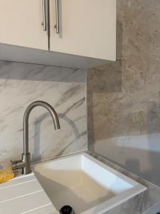 a kitchen counter with a sink and a sinkiterator at Le cathédrale - Rétroprojecteur - Hypercentre in Blois +7 photos