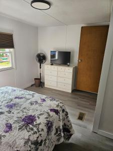 una camera con un letto e un comò con una televisione di Charming Countryside Retreat a Fort Plain