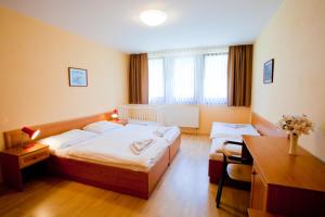 a hotel room with a bed and a desk at Motel Svatý Kryštof in Liběchov