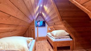 a room with a bed and a tv in a attic at Apartamenty Tatry in Male Ciche