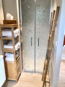 eine Dusche mit Glastür im Badezimmer in der Unterkunft jolie maison au cœur du lot in Saint-Pierre-Lafeuille