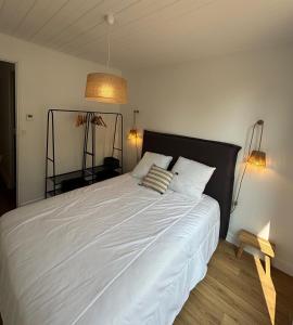 a bedroom with a large white bed with two pillows at Villa EtcheOna in Soorts-Hossegor