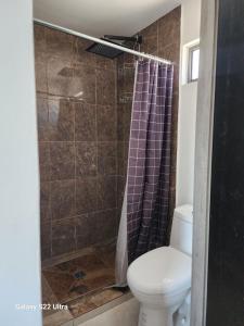 La CoyoteraにあるSan sebastian Cataleya suitesのトイレとシャワー付きのバスルーム