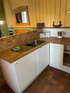 a kitchen with a sink and a counter top at Badehaus Villa Fiedrichs in Ilmenau