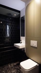 a bathroom with a toilet and a sink at NUC living - Apartment 01 in Suceava