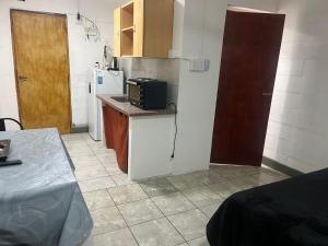 a small kitchen with a counter and a microwave at 3 Acogedor y confortable monoambiente in Santiago del Estero +9 photos