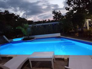 a large blue swimming pool in a backyard at Doña Mayra Aparta Hotel in Las Terrenas