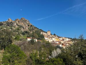 a group of houses on a mountain with trees at Maison Mimosa in Rodès