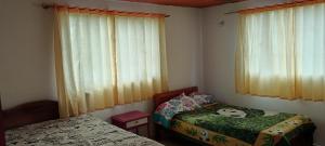 Estación El SaltoにあるCasa san Antonioのベッドと窓のある小さな寝室