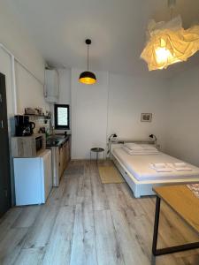 a large room with a bed and a kitchen at Next Door Studio in Cluj-Napoca +4 photos