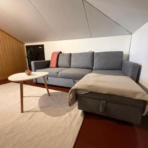 a living room with a couch and a table at Seaview apartment in Mariehamn