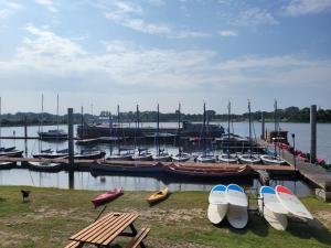 a bunch of boats are docked at a dock at Kampeervlot,boot Sailcenter in Kinrooi