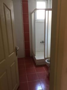 un baño con ducha y WC en gökçedeniz apartment, en Trabzon