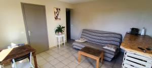a living room with a couch and a table at appartement proche zenith in Montpellier