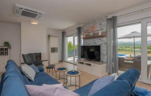 ein Wohnzimmer mit einer blauen Couch und einem Kamin in der Unterkunft Villa Neda Imotski-Makarska by Villas Guide in Zdilari