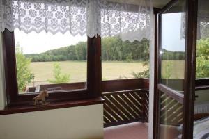 a room with a window with a view of a field at Gospodarstwo Agroturystyczne Natalia Bębnista - Stajnia Morgan in Balczewo