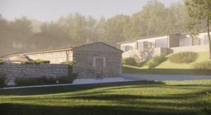a rendering of a brick house with a yard at Makryammos in Limenas