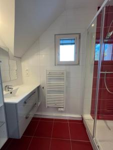 a bathroom with a sink and a shower at La Petite Motte in Saint-Jouan-des-Guérets +4 photos