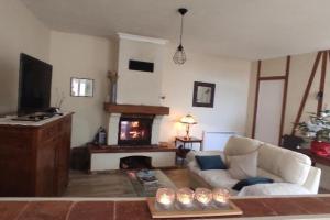 a living room with a couch and a fireplace at Villa Margo in Cognac