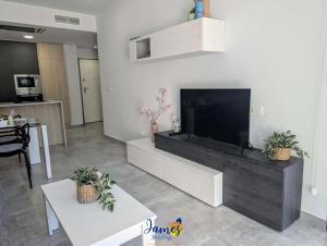 TV a/nebo společenská místnost v ubytování Alfredsi Luxury Poolside Retreat Apt Duly11