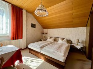 una camera da letto con un letto grande in una stanza di Pension Wollmert a Reinhardshausen