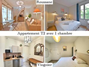 Posteľ alebo postele v izbe v ubytovaní Au cœur des Papes, dans bâtisse de charme studios & appartements en cœur de ville