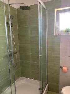 a shower with a glass door in a bathroom at Ante Noa in Ljubač +22 photos
