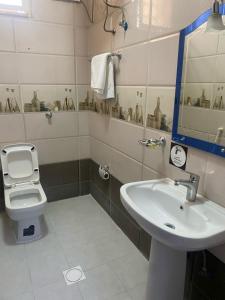 a bathroom with a toilet and a sink at نزل اكنان للشقق المخدومة in Najran