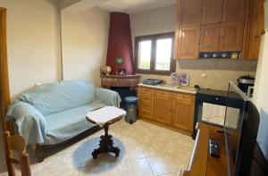 a kitchen with a couch and a table in a room at Aphrodites Gardens in Ormos Panagias