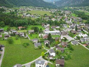 an aerial view of a small village in the mountains at Haus Zudrell in Vandans