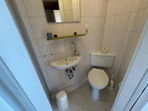 a small bathroom with a toilet and a sink at Hotel Garni Neckarblick in Neckarsteinach
