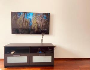 a flat screen tv sitting on a wall at One bedroom apartment Podgorica in Podgorica