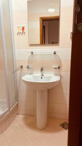 a bathroom with a white sink and a mirror at One bedroom apartment Podgorica in Podgorica