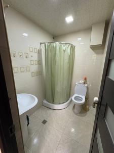 a bathroom with a shower and a toilet and a sink at Mountain View Guesthouse in Dilijan +71 photos