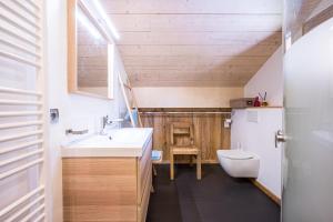une salle de bain avec un lavabo et des toilettes dans l'établissement Chalet Dolyo, à Le Fey 23 autres photos