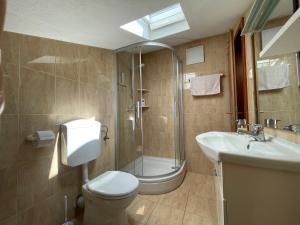 a bathroom with a toilet and a shower and a sink at Apartments Filippi in Korčula +30 photos