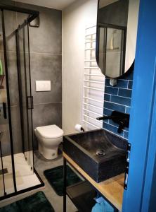 a bathroom with a toilet and a sink and a mirror at Prospect in Motovun +32 photos