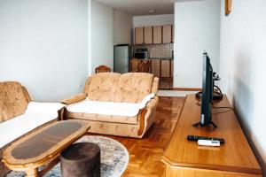 a living room with a couch and a tv at Central in Nikšić