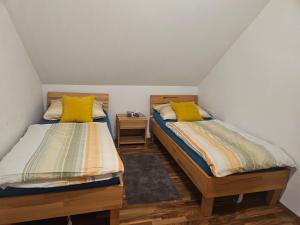a bedroom with two beds and a night stand at P Holding Apartments in Proleb