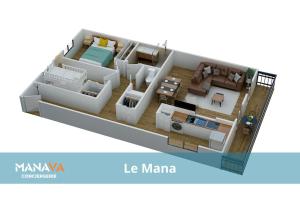 un plano del suelo de una casa en Le Mana, 7 pers 2 chambres 12min Disneyland Paris, en Bailly-Romainvilliers