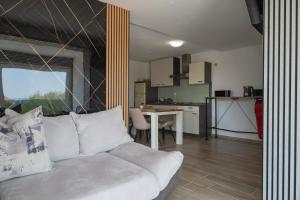 a living room with a couch and a kitchen at Four Points in Vir