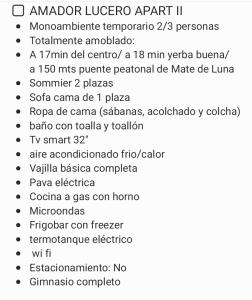 een schermafdruk van een mobiele telefoon met een lijst van parameters bij Amador Lucero apart II in San Miguel de Tucumán