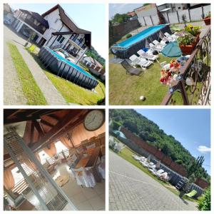 un collage di foto di un resort con piscina di Vila Eric LG a Budeşti
