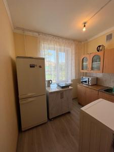 AkchiyにあるApartment in Cholpon-Ataのキッチン(冷蔵庫、カウンタートップ付)