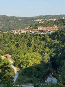 un río en medio de un bosque con casas en Apartment Tsarevets View, en Veliko Tŭrnovo